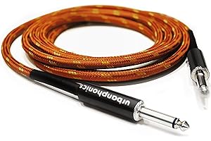 Urbanphonics Professional Premium Quality Instrument Lead Cable for Electric Guitar, Bass Guitar & Keyboard - Braided Tweed - Copper Colour - 1/4 Straight Standard Jack to Jack - 10 foot (3m)