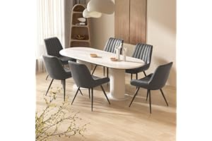 Hawthyhome Esszimmerstühle 6er Set | Polsterstühle mit 5 cm Sitzkissen • künstlicher Stoff Dining Chair • Küchenstuhl mit Rückenlehne • Moderne Sessel • Metallbeine • Dunkelgrau FU01043DG-6