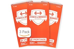 PORTAGE Fitness and Workout Notebook - Fitness Tracker Journal, Workout Log, Exercise & Weight Training Notebook Planner, Fitness Tracker Log for Bodybuilding – 4x8 In, 70 Sheets, 3 Pack