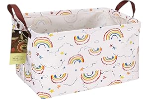 HUNRUNG Caja de lona rectangular para mascotas/juguetes infantiles, libros, ropa, ideal para habitaciones/salas de juego/estanterías（Arco Iris rectangular）