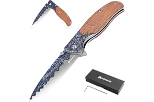 PoktWorld Coltello Pieghevole,Acciaio inossidabile 7Cr17 di Coltello Soccorso Portatile di Sopravvivenza per Caccia,Campeggio attività all'Aperto Multiuso (Legno Colorato)