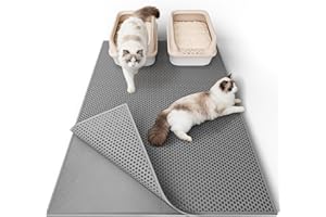 Garoopion Alfombra Arenero Gato, 90x76cm Alfombrilla Arenero Gato, Impermeable Alfombra Arena Gatos, Diseño de Doble Capa en Forma de Panal, Gris, 1 Lado Conectado