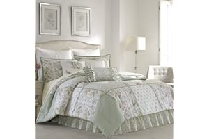 Laura Ashley | Luxury Ultra Soft Comforter, All Season Premium Bedding Set, Stylish Delicate Design for Home Décor, Cotton, Sage, Queen