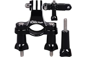 Fixation de guidon pour caméras GoPro - Fixation parfaite pour tige de selle/pince pour vélos et plus encore - Avec vis en métal + Bras pivotant réglable à 3 voies - Compatible avec TOUS les modèles Go Pro, HERO4, HERO3+ Black Edition, HERO3, HERO2, HERO1, HD et SJ4000, etc. - De la marque d'accessoires premium pour caméras Nordic Flash™ - Garantie de 1 an