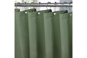 VANZAVANZU Cortina de Ducha para Baño con Ganchos de Metal Cortina de Ducha de Tela Waffle Cortina de Baño Resistente para Cabina de Ducha de Bañera, Resistente al Agua - 182 x 182cm (Verde)