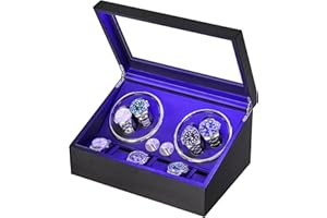 ANWBROAD Remontoir à Montre Ecrins pour Montres Automatiques pour 4 +6 Boîte à Remontoir de Rangement Supersilencieux Luxueux Watch Winder LED Légère 4 Modes de Rotation en fibre de carbone JWW002B