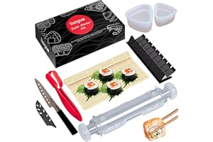 lisigoo Kit sushi complet - Sushi maker - Appareil pour fabrication sushi - Coffret avec natte en bambou, couteau japonais, moule onigiri, moule sushi, moule maki - Idée cadeau homme femme