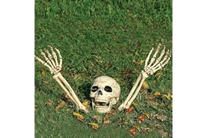 Jonami Decorazioni di Halloween Scheletro Finto, Set Realistico (3 pz.) Teschio e Braccia, Testa e Mani Spaventosi per Decorazione Casa, Giardino, Prato, ecc. Festa di Halloween.