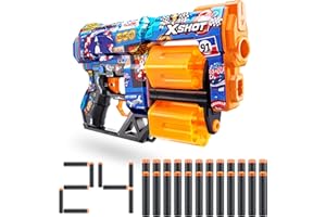 Pistola XSHOT Skins Dread Sonic Race Team - Sonic il Riccio di ZURU con 24 dardi, doppia canna rotante, dardi con tecnologia a sacca d'aria, pistola giocattolo gommapiuma per bambini