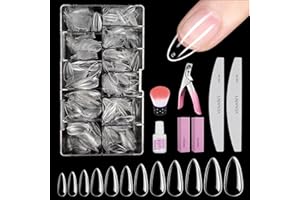Künstliche Nägel Tips für Gelnägel Mandelform, Venares 500 Stück Soft Gel Nagel Tips Set 12 Größen Soft Gel Tips Nägel, Nageltips Mandel mit Kleber Nägel Feilen Puffer Block Nagelbürste Nagelknipser