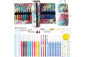 JOZEA Häkelsets, Zylindrische Form Häkelnadeln Set, Bunte Ergonomische Griffe Häkelnadeln, Zubehör Kit Häkelnadeln, mit tragbare Organisator Tasche, Ahornblatt…