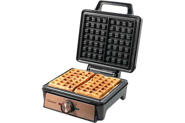 Bestron Våffelmakare för belgiska våfflor, Bryssel våffeljärn för två tjocka våfflor, med non-stick-beläggning och Cool Touch-handtag, kopparkollektion, färg: