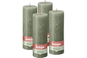 Bolsius - Lot de 4 bougies pilier rustiques - Vert foncé - Longue durée de combustion de 85 heures - Non parfumée - Cire végétalienne naturelle - Sans huile de palme - 19 x 7 cm