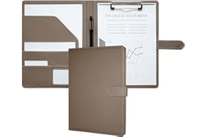 Mymazn A4 Clipboard Folder Conference Folder, Faux Leather Clipboard with Cover for Legal Pad, Portfolio Folder A4 Clip Board with Storage, A4 Organiser for Business (Taupe)