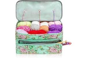 Viitech Yarn Storage Knitting Bag, Oxford Cloth Knitting Organizers With Compartments, Yarn Storage Organizer with Holes Knitting Bag Prevent Tangling Totes for Wool and Hooks, Knitter's Gift (Flower)