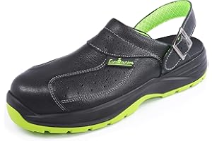 EuroRoutier Premium Fenix ​​Czarna Skóra Naturalna, Drewniaki, Kapcie Bezpieczeństwa Certyfikowane SB + A + E + FO + SRC