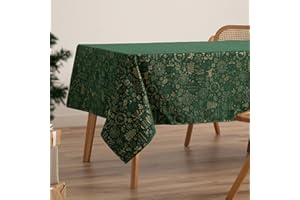 GAMUSI Tovaglia Natale in jacquard, filo dorato, tavolo sala da pranzo quadrato, decorazione natalizia 140 x 300 cm, colore: verde