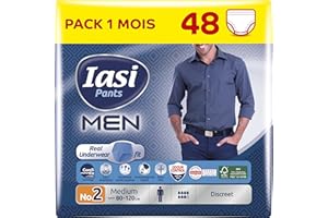 IASI Pants MEN, 48 Culottes Incontinence Homme, Protection Très Absorbante pour Fuites Urinaires Modérées à Fortes, Taille M, 48 unités