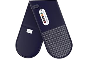 Navy Oven Gloves Double by Laffair® Heat Resistant Oven Gloves Navy Blue Kitchen Accessories - Non-Slip Silicon Grip Navy Blue Oven Gloves- Double Oven Gloves Blue