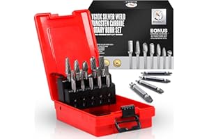 BOOLY Premium–Grade Die Grinder Bits Tungsten Carbide Burr Set 1/4" Shank 10PC Double Cut Rotary Files Milwaukee Dewalt Accessories Drill Bits for Metal Grinding Cutting Burrs + Gifts 4PC M2 Screw Extractor