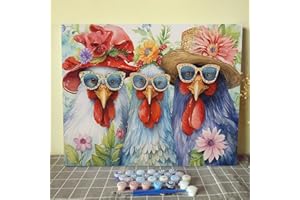Tucocoo Roosters On Vacation Paint by Numbers Kits 16x20inch Canvas DIY Oil Painting for Adults with Brushes and Acrylic Pigment, Animals Tropical Flowers Picture for Home Decor Gifts (Without Frame)