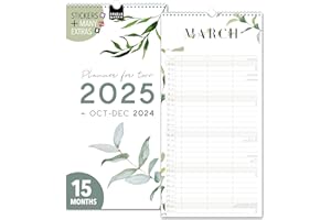 SPIELEFABRIK Couple planner 2025 3 columns FLORAL planner for two 2025 and Oct-Dec 2024, partner calendar 16x32,5cm, calendar for couples 2025, wall planner 2 persons Boho, flowers, design