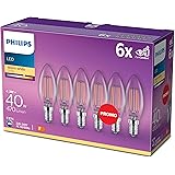Philips Lampadina LED Oliva Filamento, 6 Pezzi, Equivalente a 40W, Attacco E14, Luce Bianca Calda, non Dimmerabile