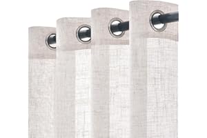 Woaboy Lot de 2 Rideaux en Lin Translucides Voilage à Oeillets Rideaux et Draperies Intérieurs Modernes pour Chambre Fenêtre Salon Coucher 140x225 cm Blanc Blanchi