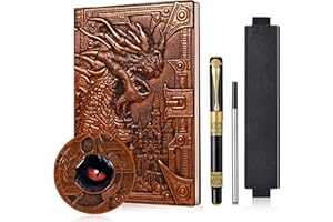 JIAOJIREN DND Dragon - Diario di viaggio in pelle goffrata 3D, formato A5, vintage, con custodia per penna e penna, diario giornaliero a righe fatto a mano, per uomini e donne (drago rosso)