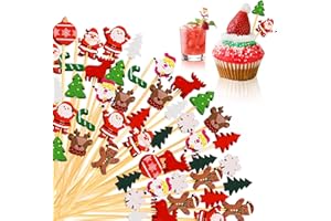 CIYIN 100 Pezzi Bastoncini Cocktail di Natale, Stecchini per Aperitivo, 12 cm Stuzzicadenti Natale, Stuzzicadenti in Legno per Frutta, Stecchini Natalizi, per Antipasti Frutta Dessert