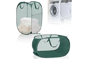 SYLANDA Cesto portabiancheria pieghevole, 75 l, pieghevole, grande cesto portabiancheria in tessuto con rete, pieghevole, con manici per cameretta dei bambini, dormitorio degli studenti (verde)