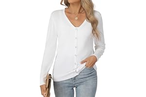 Famrrifuu Strickjacke Damen V Ausschnitt mit Knöpfen Cardigan Langarm Leichte Elegante Dünn Sweater Pullover