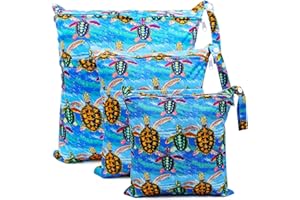 FenFang Sac à Couches Lavables, Sac Couches, 3Pcs Réutilisable Wetbag Sac Etanche Organisateur de Couches de Voyage Accrochable Double Fermeture éclair, Sac Fourre Tout pour Bébé, Plage Piscine Gym