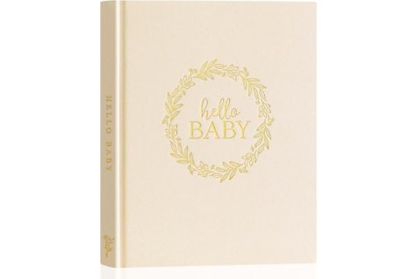 Lanpn Livre de Naissance Bébé, 154 Pages Album Scrapbooking Coller des Photos, Cadeau Naissance Bébé Fille Garçon, Livre Photo Souvenirs Bebe et Nouveaux-nés, Hello Baby Memory Book, Beige, Anglais