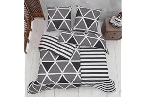 ‎VENCY Vency Bettwäsche 135x200 4-Teilig Grau - Oeko-TEX 80% Baumwolle & 20% Polyester, 2X Bettbezug Reißverschluss + 2X Kissenbezug 80x80 Reißverschluss, Stripe Modell