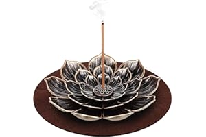 DK177 Porta Incenso in Ottone - Bruciatore Incenso Lotus e Portaincenso a cono con Raccogli Cenere -10 cm