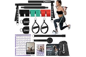 GOOCRUN Ensemble de Barres de Pilates et de Bandes de résistance avec poignées, Salle de Sport Portable à Domicile – Livré avec des Affiches et des vidéos de Fitness