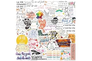 CANVERLENS Inspiration Française Autocollants Pack 50 PCS pour voiture, ordinateur portable, bouteilles d'eau, autocollants pour adolescents Autocollants en vinyle mignons