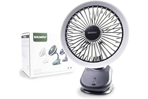 SOLMIRA Ventilador Portátil de Pinza con Batería Recargable USB Tipo C, Diseño de Interior y Exterior sin Cable, Azul Marino, con Luz Propia
