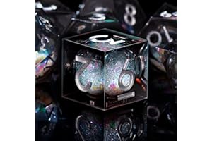 SIQUK 7 Stück Würfel Set Polyedrische Würfel Liquid Core Würfel D4 D6 D8 D10 D12 D20 D% Spielwürfel für DND RPG MTG, Schwarz & Silber