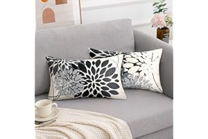 RYBornament Juego De 2 Funda Cojines 30x50 Fundas Cojines Resumen Geometrico Dalia Floral Funda Cojin Negro Y Gris Fundas Cojin Lino Fundas De Cojines por Casa De Campo Jardín Sofá Cojines Decoración