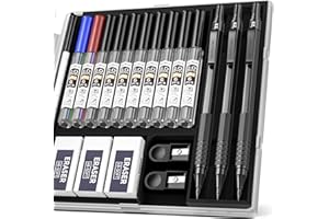 Nicpro 3 Pezzi Metallo Matite Meccaniche con Temperamatite, Matite Falegname con Gomme, Portamine 2mm con 10 Tubo Grafite Mine (HB 2H 4H 2B 4B) per Scrittura Artistica, Disegno, Schizzi