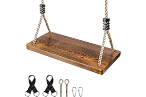 EXTFANS Balançoire en Bois Naturel Renforcé | Siège Extra-Large 43x20x2,5cm | Corde Réglable pour Adultes/Enfants | Usage Intérieur/Extérieur (Jardin, Terrasse) | Portée Maximale 200kg