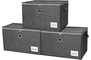 Seaforie Scatola Portaoggetti con Coperchio, Set di 3 Scatola Organizzatori Pieghevole in Tessuto con Manici per Vestiti