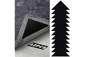 Simpolor Non Slip Rug Pads, 12 PCS Double Sided Rug Gripper Carpet Tape, Corner Side Gripper, Reusable Area Rug Pad Under Rug Tape Stickers for Hardwood Floors and Tiles, No damage (Black, Triangle)