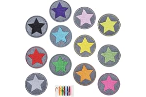 SUNSHINE SMILE 12 aufbügelflicken kinder,aufnäher Kinder Zum Aufbügeln für DIY Patches zum Aufbügeln Applikation Flicken Zum Aufbügeln Patch Sticker Jeans Kleidung Patches,Stern Aufbügler Bügelbild klein rund set