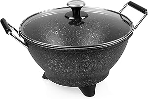 ‎PRINCESS Princess Stir-Fry 162389 Elektrischer Wok, 1400 Watt, 7 Liter, Durchmesser 35 cm, verstellbarer Thermostat, Marmorbeschichtung, Schwarz