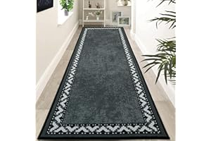 Rururug Non-Slip Hallway Runner Rug 80x300cm - Grey Heavy Duty Rubber Backed | Machine Washable Runner for Hallways, Kitchen & Doors | Long Non-Slip Carpet Runner Rug
