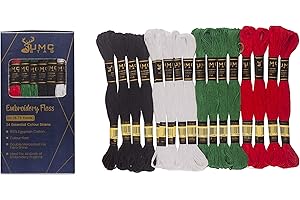 UMC STAG Embroidery Thread | 100% Egyptian Cotton | 24 Pieces 4 Essential Colours Premium Skeins | Oeko-TEX Certified Cross-Stitch Stranded Cotton | 6 Red 6 Black 6 White & 6 Green