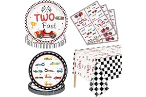 XJLANTTE 61Pcs Two Fast Race Car 2nd Birthday Party Decorations - Plates, Napkins, Tablecloth for Boys Kids' Two Year Old Party Race Car Birthday Supplies, Serves 20 Guest